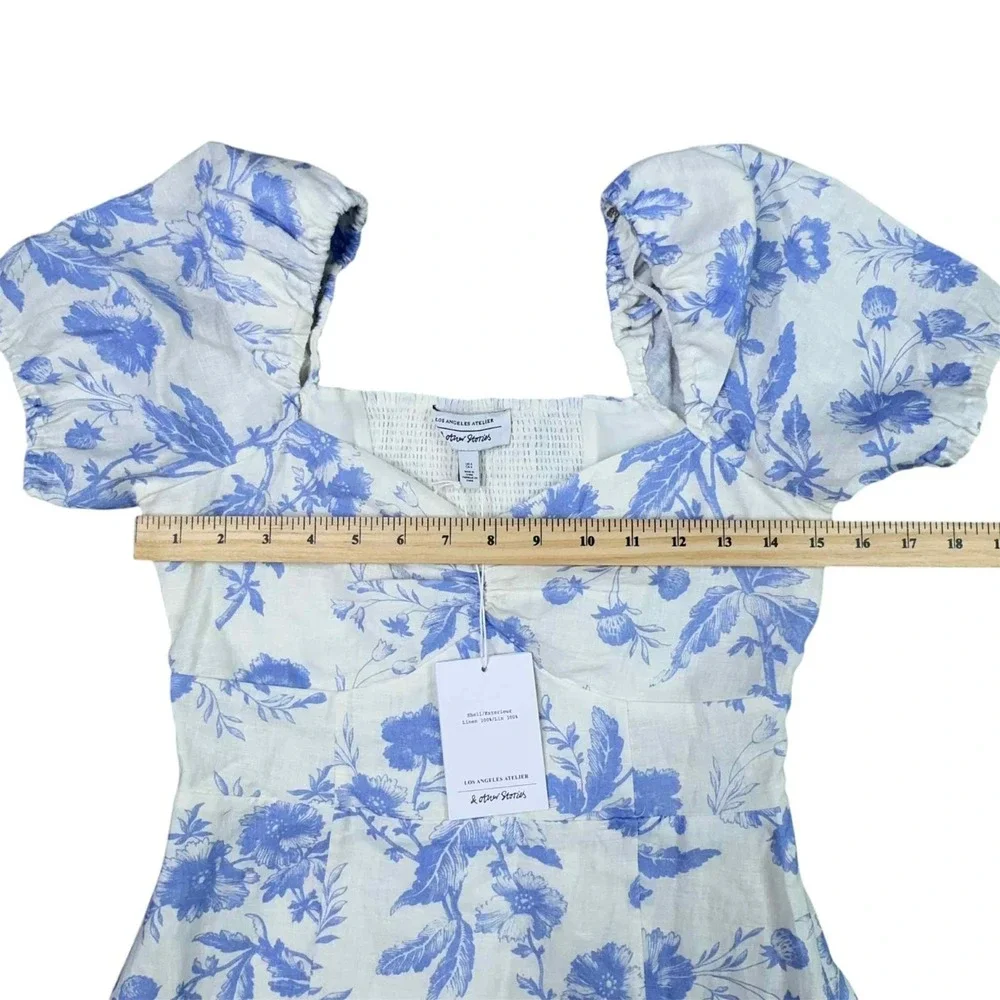 & OTHER‎ STORIES Blue White Floral Maxi Dress Linen Size 4 Cottagecore NEW - Picture 8 of 14